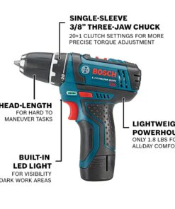 BOSCH CLPK22-120 12V Max Cordless 2-Tool 3/8 in. Drill/Driver and 1/4 in. Impact Driver Combo Kit with 2 Batteries, Charger and Case,Blue 12V Kit 29 612hgyWrufL