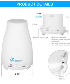 Diffuserlove Essential Oil Diffusers 200ML Remote Control Ultrasonic Mist Humidifiers BPA-Free Aromatherapy Diffuser with 7 Color Lights, Auto Shut-Off for Bedroom Office Kitchen White 29 612kP9zUJAS