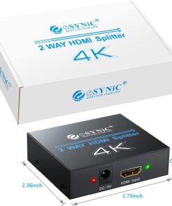eSynic HDMI Splitter 4K HDMI Splitter 1 in 2 Out HDMI Splitters Box Power HDMI Splitter for Dual Monitors Hdcp Bypass HDMI Splitter Supports Full HD 1080P 4K @ 30Hz for PS4 Fire Stick HDTV etc Style-B 15 612valF37dL