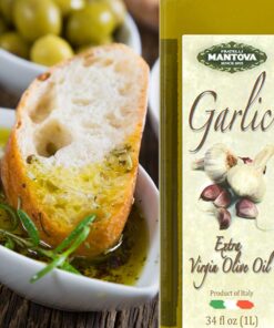 Mantova Garlic Extra Virgin Olive Oil (EVOO), Cold-Pressed, Imported from Italy. Topping for salad, vegetables, pasta salad. Perfect for dipping Italian bread or pan frying. (2-Pack) 34 Fl Oz (Pack of 2) 10 612xlKomwL