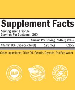 Vitamin D3 5000 IU (125 mcg) Natural Immune Support Supplement, Bone Strength, Healthy Muscle Function, with Olive Oil for Highest Absorption, Gluten Free & Non-GMO, 1 Year Supply, 360 Softgels 24 6136ntqknL