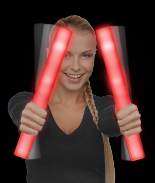 Fun Central LED Foam Sticks - 12 Pack, 16-Inch, 3 Light-Up Modes - Magical Glow for Unforgettable Celebrations Red