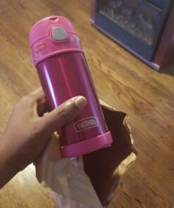 THERMOS FUNTAINER 12 Ounce Stainless Steel Vacuum Insulated Kids Straw Bottle, Pink Solid Color 27 613Bn79ZB4L