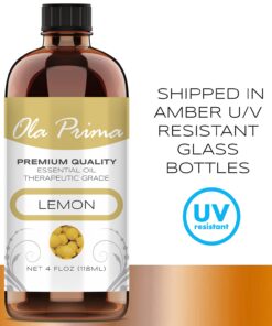 Ola Prima Lemon Essential Oil - Therapeutic Grade for Aromatherapy, Diffuser, Skin, Hair, Cleaning, Dropper - 4 fl oz 4 Fl Oz (Pack of 1) 13 613D8rODNKL