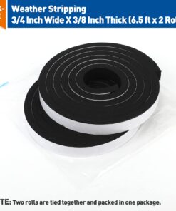 MAGZO Weather Stripping Door Seal, 3/4 Inch Wide X 3/8 Inch Thick Adhesive Foam Tape Soundproof Weatherstripping for Windows, 2 Rolls Total 13FT Black 3/4in * 3/8in * 13FT 13 613FUQ0boqL