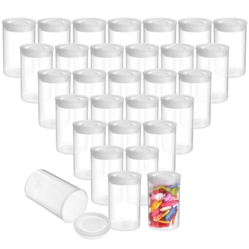 Juvale Film Canisters with Caps - 30-Count 35mm Clear Film Canisters, Transparent Storage Containers for Small Accessories