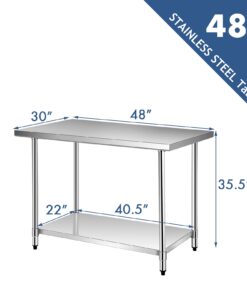WATERJOY 48" x 30" Stainless Steel Table for Prep & Work Commercial Heavy Duty Kitchen Table with Adjustable Shelf and Wheels Installable(Without Wheel) 48" x 30" Without Wheel 26 613KbuOHNSS 1