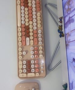 SADES V2020 Keyboard and Mouse Combo, Colorful Wireless Keyboard with Round Keycaps,2.4GHz Dropout-Free Connection,Long Battery Life,Cute Wireless Mouse for PC/Laptop/Computer (MilkTea Color) MilkTea color 38 613Q0aR7h4L