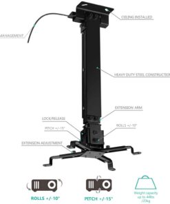 WALI Universal Projector Mount, Projector Ceiling Mount with 25.6'' Extendable Arms, Projector Mounting for Ceiling Adjustable Height Holds up to 44 lbs Projector Holder/Hanger (PM-001-B), Black 12 613TegK4obL