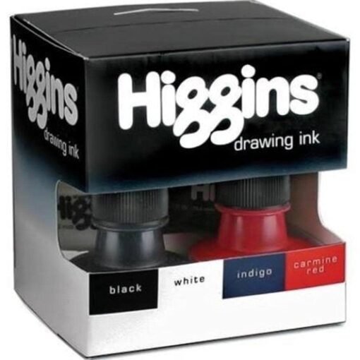 Higgins Dye-Based and Pigmented Drawing Inks, Assorted Colors, 1 Ounce Bottles, 4-Pack (44032)