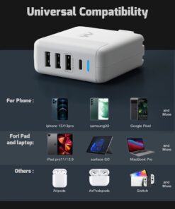 USB C Charger 40W, AMLINK 4 Port USB Wall Charger, QC 3.0 Fast Charging Block, USB Charger with Foldable Plug Power Adapter for iPhone 15/14/13/12/Plus/Pro/Pro Max, Galaxy, Note, Pixel White 28 613V5bO4fFL