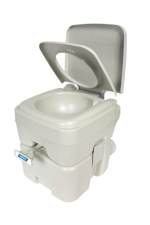 Camco 5.3-Gallon Portable Travel Toilet | Features Detachable Holding Tank w/Sealing Slide Valve & Bellow-Type Flush | Easy Transport w/Compact Lightweight Design & Carry Handle | Gray (41541) 5.3 Gallon