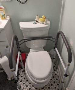 Vaunn Deluxe Folding Safety Toilet Rail, Adjustable and Foldable Toilet Safety Frame, Bathroom Handrail Assist Grab Bar Handle, Gray 45 613kSU1uzqL