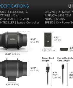 AC Infinity CLOUDLINE S6 PRO, Quiet 6” Inline Duct Fan with 10-Speed Controller, EC-Motor Ventilation Exhaust Fan for Heating Cooling Booster, Grow Tents, Hydroponics 6-Inch PRO, Speed Controller 32 613nRgbkPNL