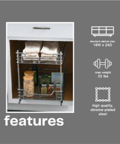 Household Essentials Glidez Multipurpose Chrome-Plated Steel Pull-Out/Slide-Out Storage Organizer for Under Cabinet Use - 2-Tier Design - Fits Standard Size Cabinet or Shelf, Chrome 14.25" - Standard 19 6140EHFAomL