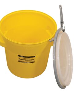 Eagle 20 Gallon Salvage Barrel Drum with Metal Ring Lever-Lock Lid, 21" Height, 21" Diameter, Blow-Molded HDPE, Yellow, 1654 36 6140IQEzENL