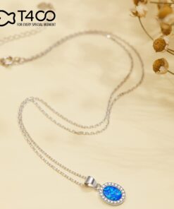 T400 Sterling Silver Necklace Blue White Created Opal Round Pendant Jewelry Gift for Women 16 6144omIdbWL