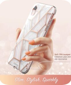 i-Blason Cosmo Full-Body Bumper Case with Built-in Screen Protector for iPhone XR 2018 Release, Pink Marble, 6.1" 31 6149fp8vbQL
