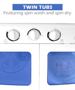 Giantex Portable Mini Compact Twin Tub Washing Machine 20lbs Washer Spain Spinner Portable Washing Machine, Blue+ White 33 614CmRkDCuL