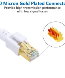 QIFGUO Cat 8 Ethernet Cable 30ft Internet Network LAN Patch Cable Cord Shielded High Speed 40Gbps 2000Mhz RJ45 Cables for Gaming, Router, PS4, Xbox - Compatible with Cat7/Cat6a/Cat5e Network - White Cat8 30FT 17 614HTkZaq2L