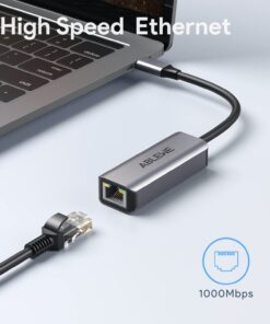Alternative view of USB C to Ethernet Adapter, ABLEWE Type-C to RJ45 Gigabit Ethernet Adapter, Thunderbolt 3 to RJ45 LAN Network Adapter Compatible for MacBook Pro 2017 and More, MacBook Air, Dell XPS, iPad Pro (Grey) Grey