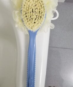 Shower Body Brush with Bristles and Loofah,Back Scrubber Bath Mesh Sponge with Curved Long Handle for Skin Exfoliating Bath, Massage Bristles Suitable for Wet or Dry, Men and Women (Blue) 24 614XWZwiahL