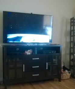 SIMPLIHOME Bedford SOLID WOOD Universal TV Media Stand, 53.9 inch Wide, Living Room Entertainment Center, Storage Cabinet with Glass Doors, for Flat Screen TVs up to 60 inches in Dark Tobacco Brown 39 614YGs 2lrL