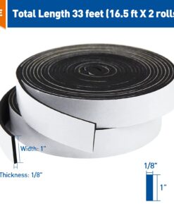 Alternative view of MAGZO Weather Stripping Door Seal, 1 Inch Wide X 1/8 Inch Thick Adhesive Foam Tape Soundproof Weatherstripping for Windows, 2 Rolls Total 33FT Black 1in * 1/8in * 33FT