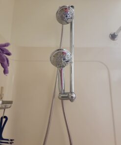 DreamSpa 3-way Shower Combo PLUS Instant-Mount Drill-Free Slide Bar - Enjoy Overhead & Handheld Shower Head with Height/Angle Adjustable Bracket and Stainless Steel Hose for Ultimate Convenience! 4" + 4" Shower Head Combo w/ Slide Bar 30 614e0QtAFL 1