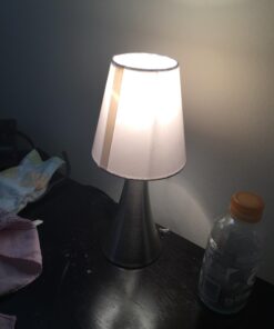 Simple Designs LT2014-WHT-2PK Valencia Brushed Nickel Mini Touch Table Lamps with Fabric Shades, White (Pack of 2) Brushed Nickel Base with White Shades 44 614eqNYbg3L