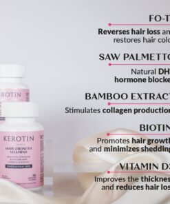 Kerotin Hair Growth Vitamins, Biotin Supplement, DHT Blocker, Collagen Stimulator, for Hair Loss Support, Nail & Skin Care, Includes Saw Palmetto, Vitamin D3 & More - 60 Pills (1 Month Supply) 60 Count (Pack of 1) Capsules 26 614exdZBiEL 1