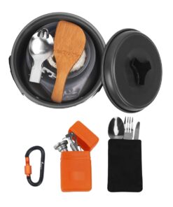 Bisgear 16pcs Camping Cookware Backpacking Stove Mess Kit – Camping Cooking Set - Camping Pots and Pans Set - Camping Accessories Equipment - Backpacking Supplies Survival Gear Black 33 614gypUMzKL