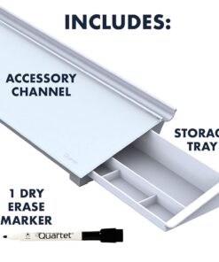 Quartet Glass Dry Erase White Board, Desktop Computer Pad for Notetaking, 18" x 6" Whiteboard, Clean Erase Surface with Storage, 1 Dry Erase Marker, White Surface (GDP186) 32 614nPjY3l0L