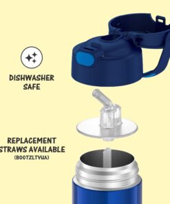 THERMOS FUNTAINER 12 Ounce Stainless Steel Vacuum Insulated Kids Straw Bottle, Blue Solid Color 27 614pIR23lL