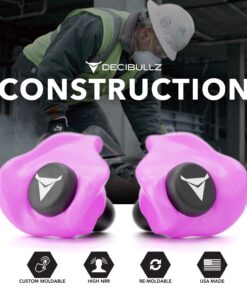 Decibullz - Custom Molded Earplugs, 31dB Highest NRR, Comfortable Hearing Protection for Shooting, Travel, Swimming, Work and Concerts (Pink) Pink 24 614qvzqnS2L