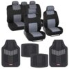 BDK Two-Tone PolyPro Car Seat Covers Full Set with Motor Trend Heavy Duty Rubber Car Floor Mats, Black & Gray – Interior Covers for Auto Truck Van SUV Black & Grey