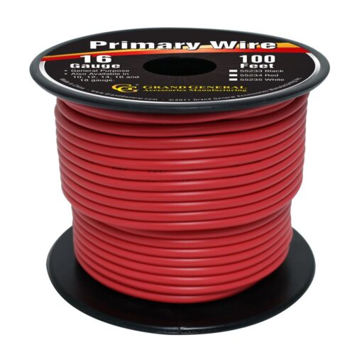 Grand General 55234 Red 100' 16-Gauge Primary Wire 100 Foot