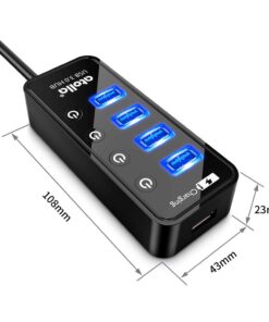Powered USB Hub Long Cord, atolla USB 3.0 Hub 4 + 1 Data Transfer and Charging Multiport with Power Supply Adapter 15W (5V/3A) and 3.3ft Meter USB 3 Extension Cable 16 614uv40D xL
