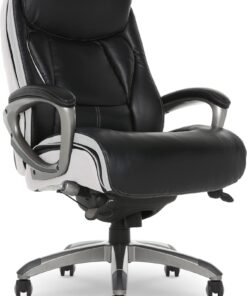 Serta Executive Office Smart Layers Technology Leather and Mesh Ergonomic Computer Chair with Contoured Lumbar and ComfortCoils, Black & White 36 615 2DSIWkL
