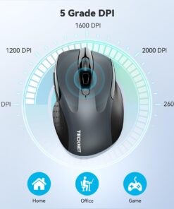 TECKNET Bluetooth Mouse, Wireless Mouse with 6 Buttons, 5 Adjustable DPI Levels, 24 Month Battery Life, Ergonomic Computer Mouse for Laptop, Computer, Mac, PC, Windows, Chromebook, Notebook Grey 44 6152S NbCJL