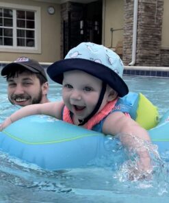 Free Swimming Baby Inflatable Baby Swim Float with Sun Canopy Size Improved Infant Pool Floaties Swimming Pool Toys for The Age of 3-72 Months(Blue, L) Blue Large 28 6153UWT vxL