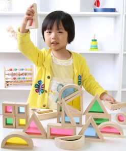 Alternative view of Agirlgle Wood Building Blocks Set for Kids 24 Pcs Rainbow Stacker Stacking Game Construction Toys Set Preschool Colorful Learning Educational Toys - Geometry Wooden Blocks for Boys & Girls