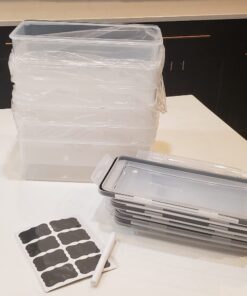 ME.FAN 6 Set 3.2L Food Storage Containers, Spaghetti Containers Airtight Horizontal Storage/Pasta Containers Kitchen Pantry Organization Canisters with 24 labels & Pen - Black Black-6 X 3.2L 54 615FDpY6XTL