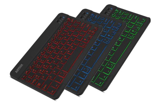 Arteck HB030B Universal Slim Portable Wireless Bluetooth 3.0 7-Colors Backlit Keyboard with Built in Rechargeable Battery, Black