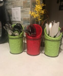ienjoyware Kitchen Utensil Holder Set (4 Pieces) - 3 Ceramic Crocks & 1 Portable Wire Caddy - Multi-Color Multicolor 23 615R ACKsKL