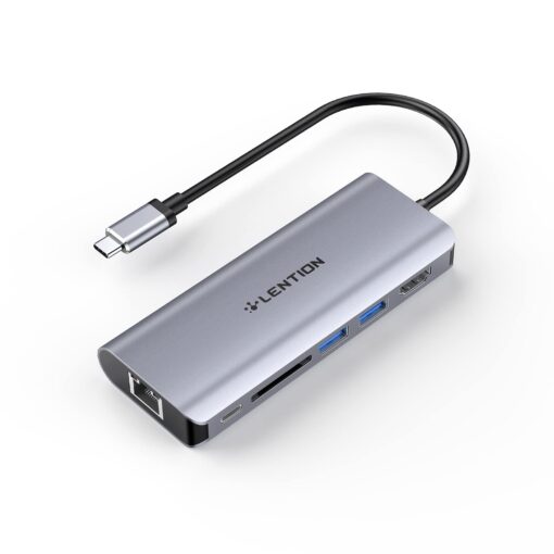 LENTION USB C Hub with 4K HDMI, SD Card Reader, 2 USB 3.0, Type C Charging & Ethernet Compatible 2023-2016 MacBook Pro, New Mac Air/Surface/Steam Deck, More, Stable Driver Adapter (CB-C68, Space Gray)