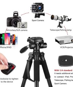 ZOMEI 65” Camera Tripod Compact Light Weight Travel Aluminum Camera/Phone Tripod for Canon Nikon with 2PC Quick Plates and Universal Phone Mount 11 lbs Load (Black) 41 615SckswLbL