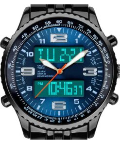 VIGOROSO Men's LED Analog Digital Date Week Sports Outdoor Steel Blue Dial Watch Black&Blue 29 615TLFGKkL 3