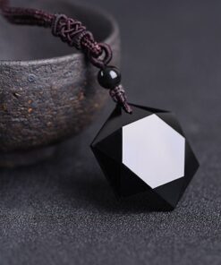MENGLINA Black Obsidian Hexagram Natural Stone Necklace Translucent Ice Obsidian Wolf Tooth Amulet His and Hers Couples Necklace Lucky Love Pendant Necklace for Men Women Hexagon (Black Rope) 22 615Vi9TximL