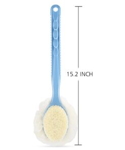 Shower Body Brush with Bristles and Loofah,Back Scrubber Bath Mesh Sponge with Curved Long Handle for Skin Exfoliating Bath, Massage Bristles Suitable for Wet or Dry, Men and Women (Blue) 20 615YlrS4QkL